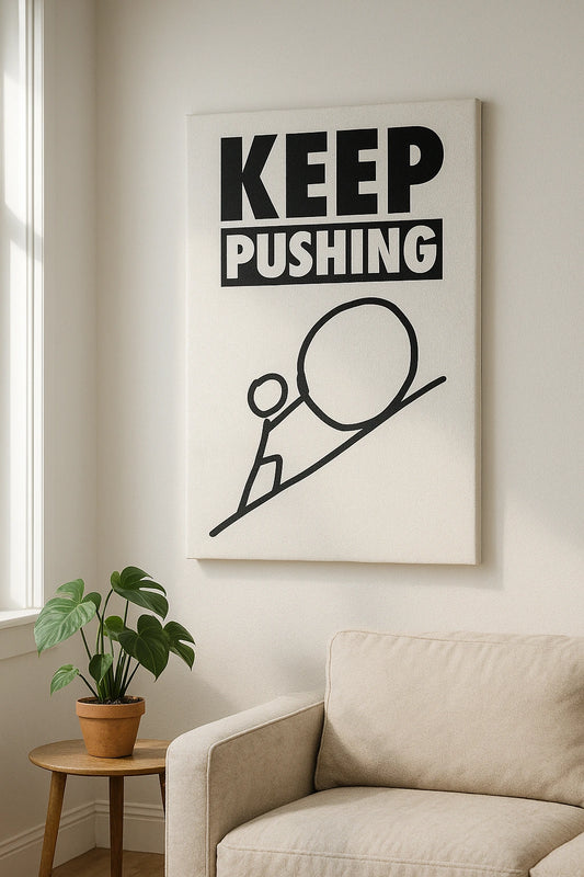 Plakat motywacyjny "KEEP PUSHING" do wyboru: rama / płótno