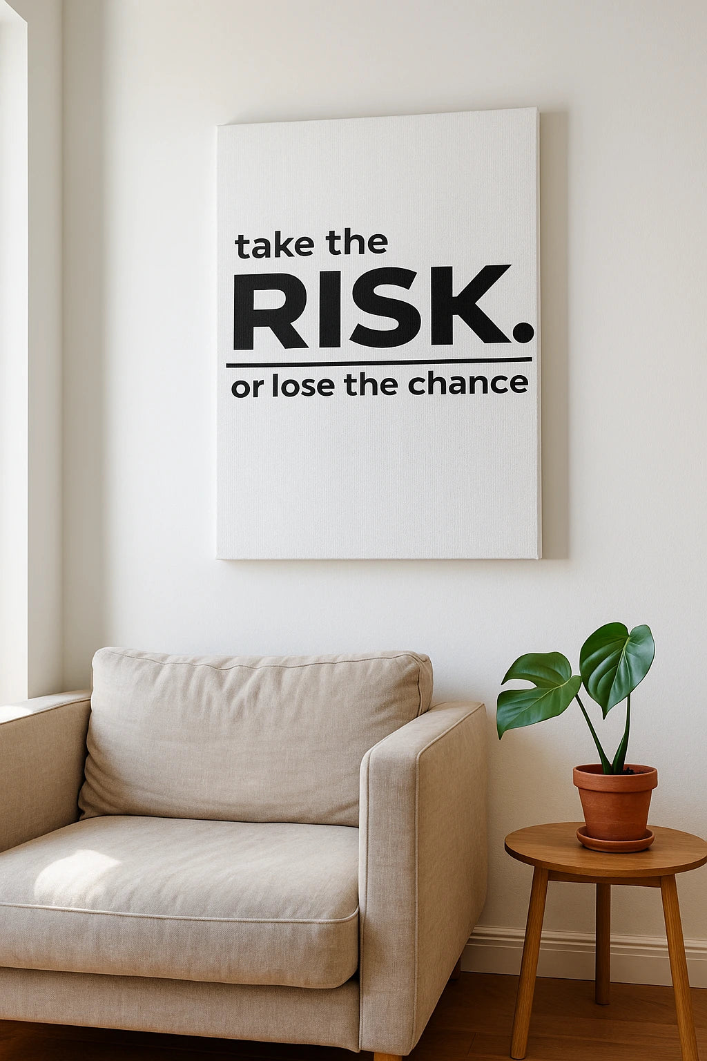 Plakat motywacyjny "TAKE THE RISK OR LOSE THE CHANCE" do wyboru: rama / płótno